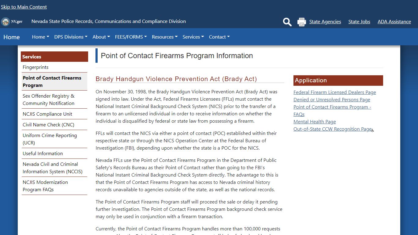 Point Of Contact Firearms Program - Nevada
