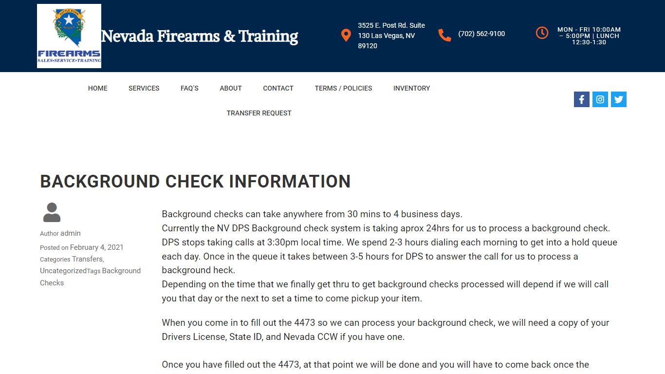 Background Check Information – Nevada Firearms & Training