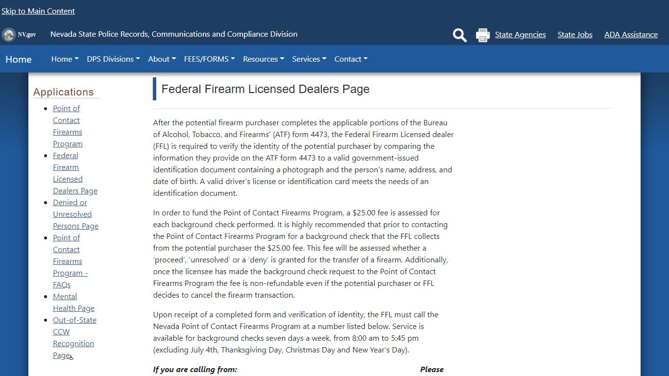 Point of Contact Firearms Program (FFLD) - Nevada